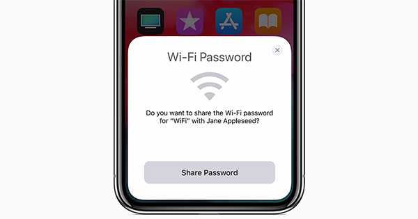 Picture showing the wifi password share function of iOS devices